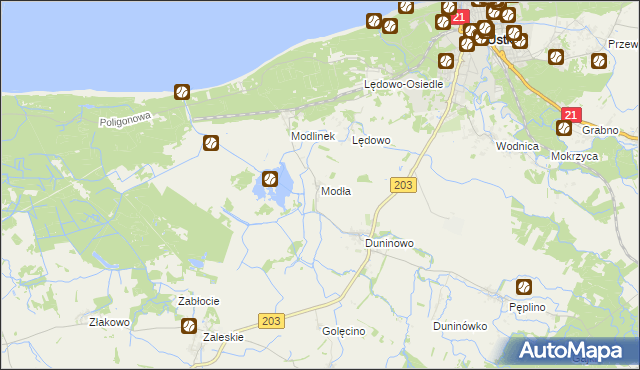 mapa Modła gmina Ustka, Modła gmina Ustka na mapie Targeo