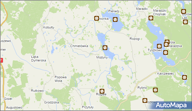 mapa Mojtyny gmina Biskupiec, Mojtyny gmina Biskupiec na mapie Targeo