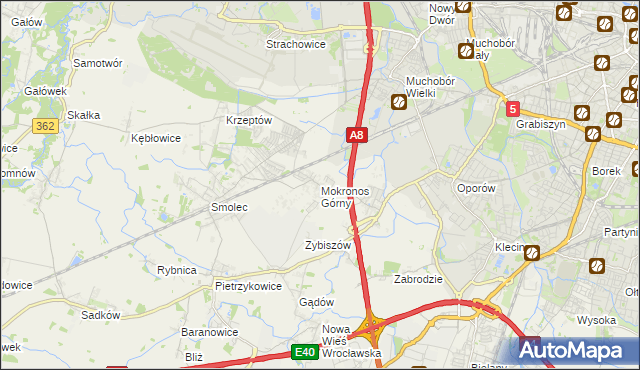 mapa Mokronos Górny, Mokronos Górny na mapie Targeo