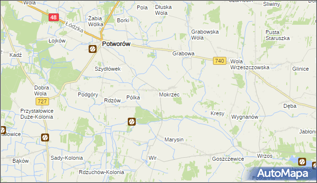 mapa Mokrzec gmina Potworów, Mokrzec gmina Potworów na mapie Targeo