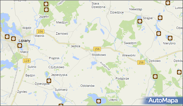 mapa Mostkowo gmina Barlinek, Mostkowo gmina Barlinek na mapie Targeo