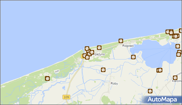 mapa Mrzeżyno, Mrzeżyno na mapie Targeo