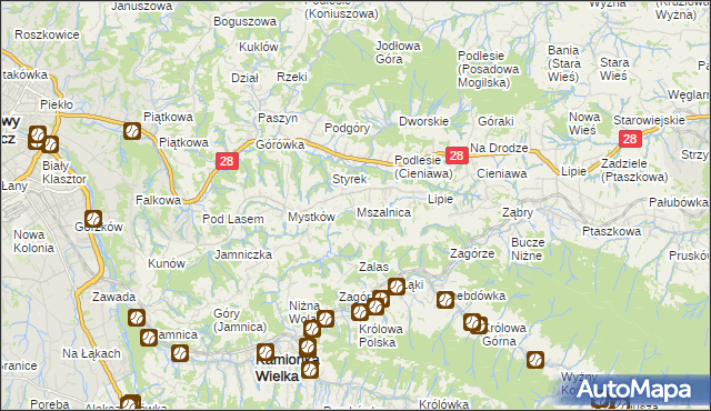 mapa Mszalnica, Mszalnica na mapie Targeo