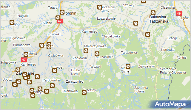 mapa Murzasichle, Murzasichle na mapie Targeo