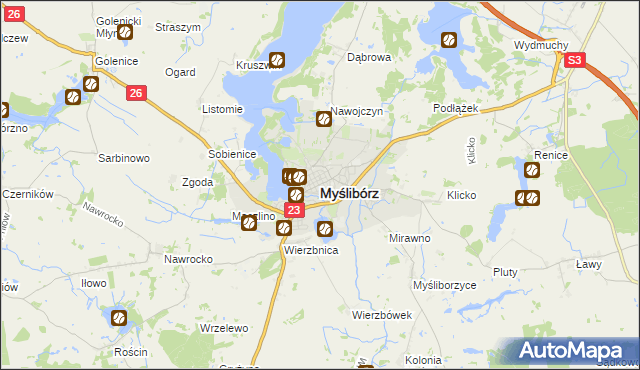 mapa Myślibórz, Myślibórz na mapie Targeo