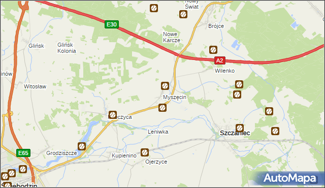 mapa Myszęcin, Myszęcin na mapie Targeo
