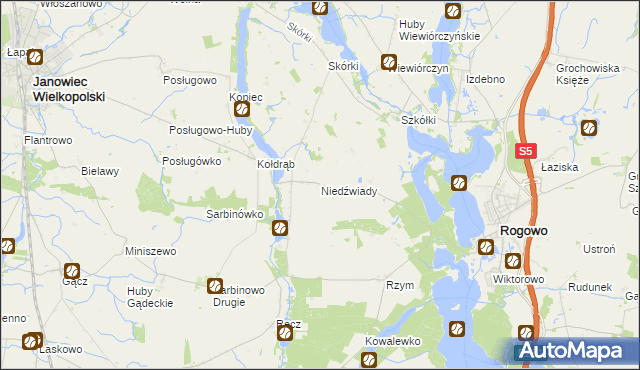 mapa Niedźwiady gmina Rogowo, Niedźwiady gmina Rogowo na mapie Targeo