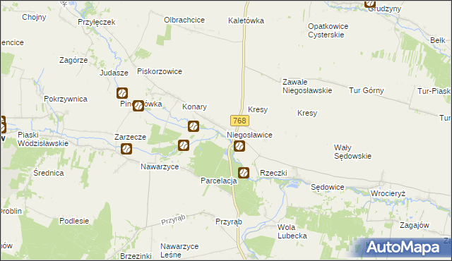 mapa Niegosławice gmina Wodzisław, Niegosławice gmina Wodzisław na mapie Targeo
