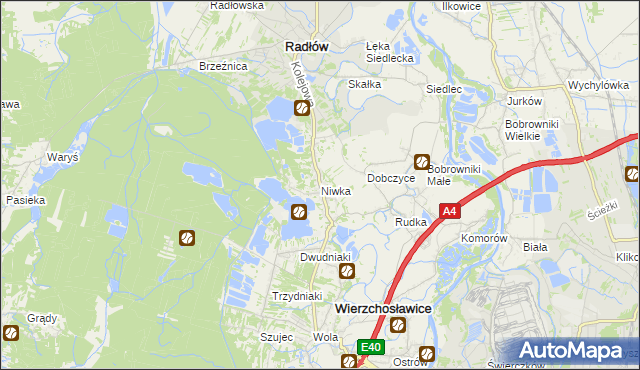 mapa Niwka gmina Radłów, Niwka gmina Radłów na mapie Targeo