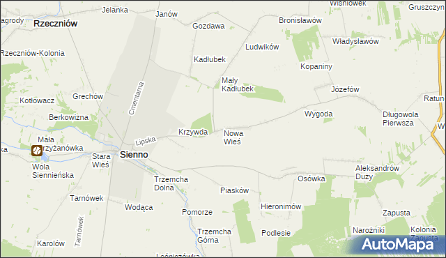 mapa Nowa Wieś gmina Sienno, Nowa Wieś gmina Sienno na mapie Targeo