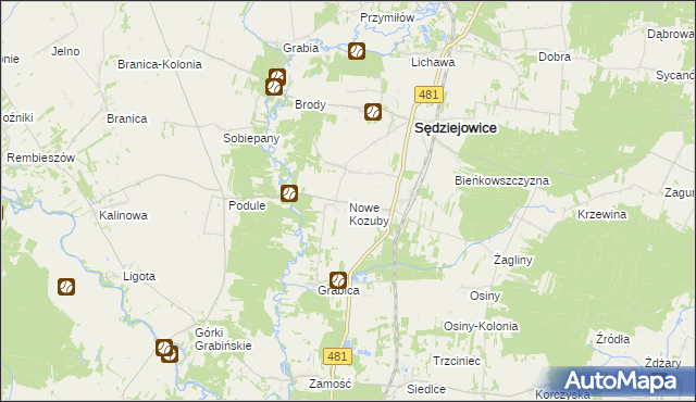 mapa Nowe Kozuby, Nowe Kozuby na mapie Targeo