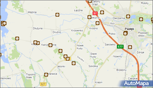 mapa Nowe Kusy, Nowe Kusy na mapie Targeo