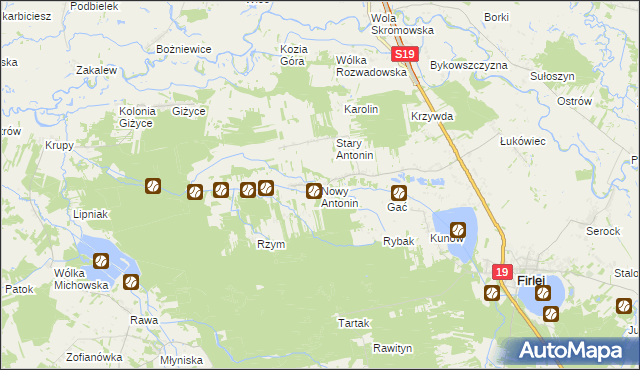 mapa Nowy Antonin, Nowy Antonin na mapie Targeo