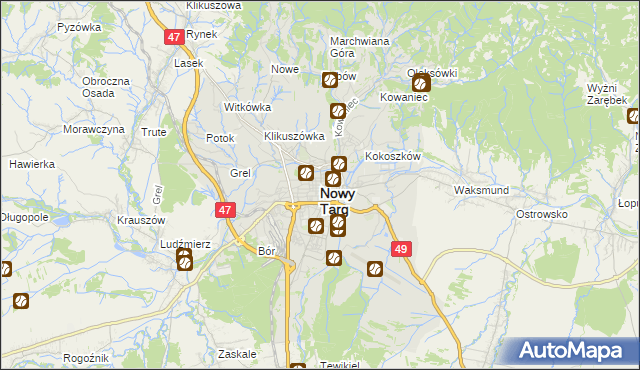 mapa Nowego Targu, Nowy Targ na mapie Targeo