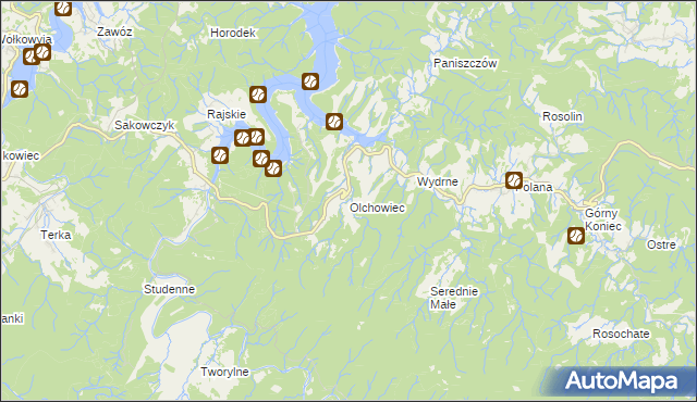 mapa Olchowiec gmina Czarna, Olchowiec gmina Czarna na mapie Targeo
