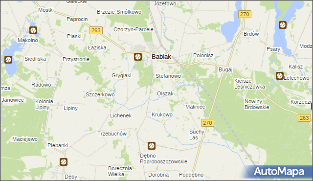 mapa Olszak gmina Babiak, Olszak gmina Babiak na mapie Targeo