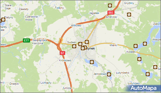 mapa Olsztynek, Olsztynek na mapie Targeo