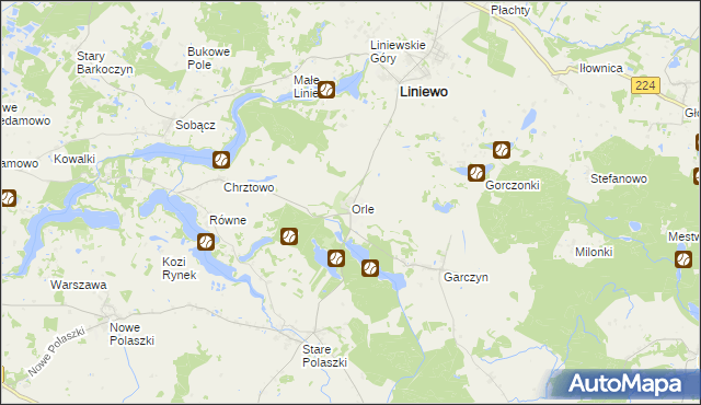 mapa Orle gmina Liniewo, Orle gmina Liniewo na mapie Targeo