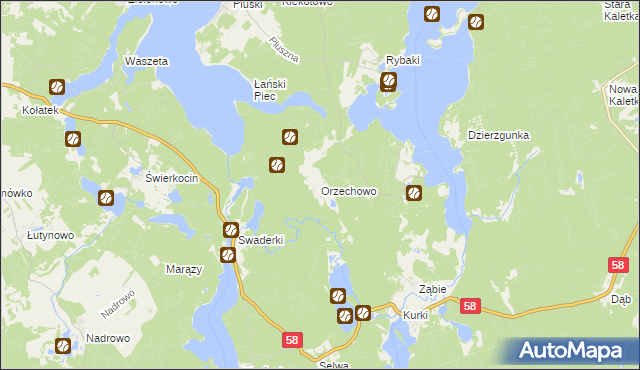 mapa Orzechowo gmina Olsztynek, Orzechowo gmina Olsztynek na mapie Targeo