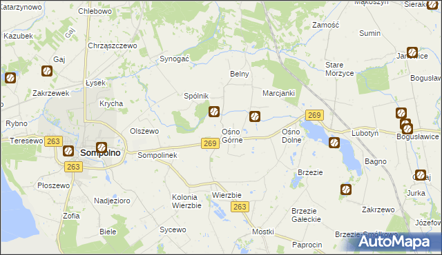 mapa Ośno Górne, Ośno Górne na mapie Targeo