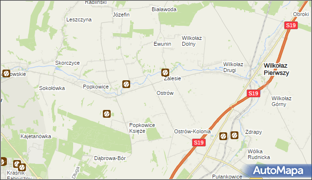 mapa Ostrów gmina Wilkołaz, Ostrów gmina Wilkołaz na mapie Targeo