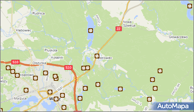 mapa Ostrowiec gmina Wałcz, Ostrowiec gmina Wałcz na mapie Targeo