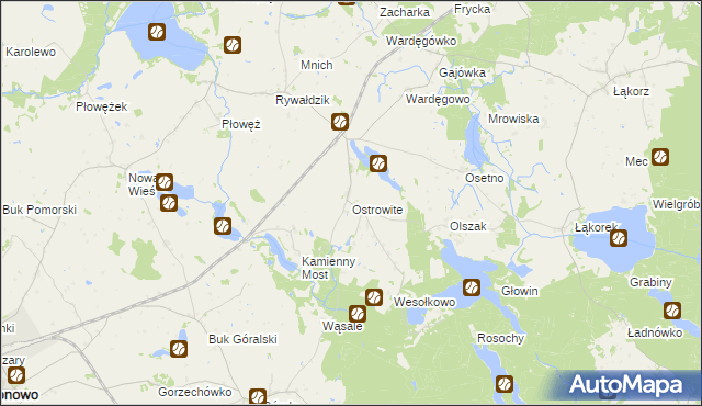 mapa Ostrowite gmina Biskupiec, Ostrowite gmina Biskupiec na mapie Targeo