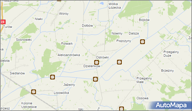 mapa Ostrówki gmina Wohyń, Ostrówki gmina Wohyń na mapie Targeo