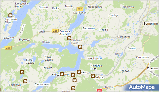 mapa Ostrzyce gmina Somonino, Ostrzyce gmina Somonino na mapie Targeo