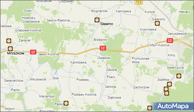 mapa Owadów gmina Sławno, Owadów gmina Sławno na mapie Targeo