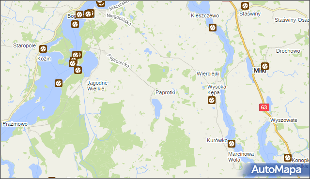 mapa Paprotki gmina Miłki, Paprotki gmina Miłki na mapie Targeo