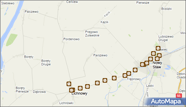 mapa Parszewo, Parszewo na mapie Targeo