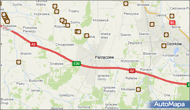 mapa Parzęczew powiat zgierski, Parzęczew powiat zgierski na mapie Targeo