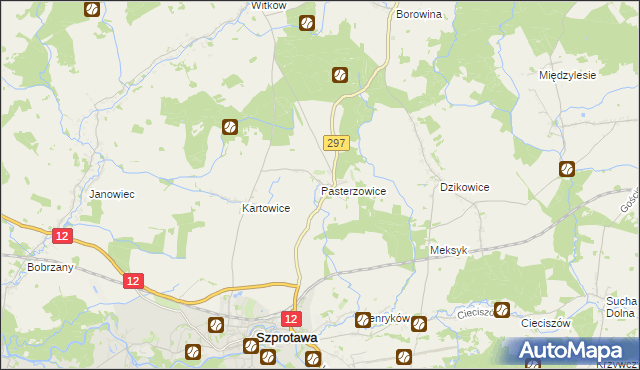 mapa Pasterzowice, Pasterzowice na mapie Targeo