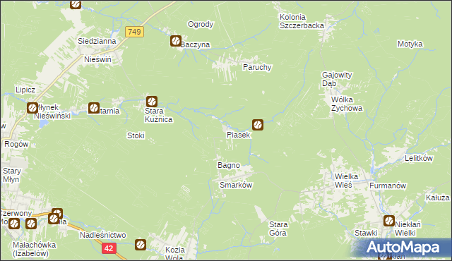 mapa Piasek gmina Stąporków, Piasek gmina Stąporków na mapie Targeo