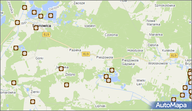 mapa Pieszowola, Pieszowola na mapie Targeo