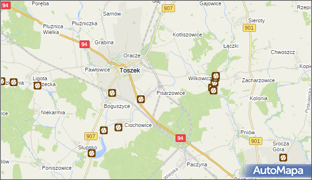 mapa Pisarzowice gmina Toszek, Pisarzowice gmina Toszek na mapie Targeo