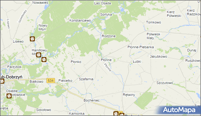 mapa Płonne gmina Radomin, Płonne gmina Radomin na mapie Targeo