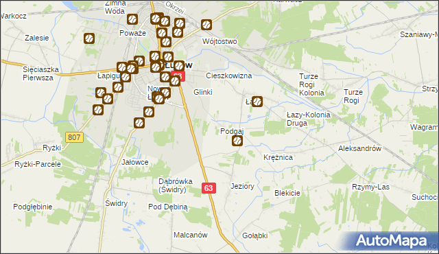 mapa Podgaj gmina Łuków, Podgaj gmina Łuków na mapie Targeo
