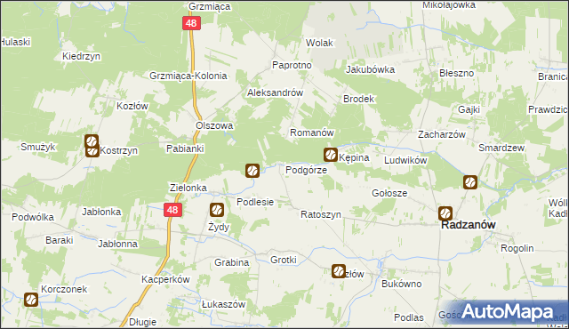 mapa Podgórze gmina Radzanów, Podgórze gmina Radzanów na mapie Targeo
