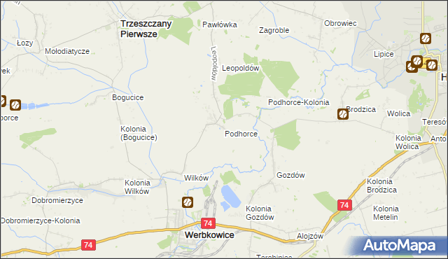 mapa Podhorce gmina Werbkowice, Podhorce gmina Werbkowice na mapie Targeo
