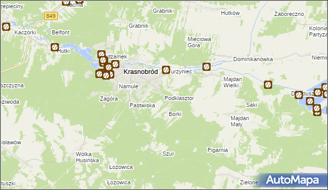 mapa Podklasztor gmina Krasnobród, Podklasztor gmina Krasnobród na mapie Targeo