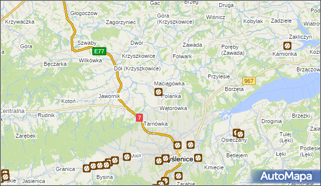 mapa Polanka gmina Myślenice, Polanka gmina Myślenice na mapie Targeo