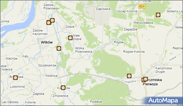 mapa Polanówka gmina Wilków, Polanówka gmina Wilków na mapie Targeo