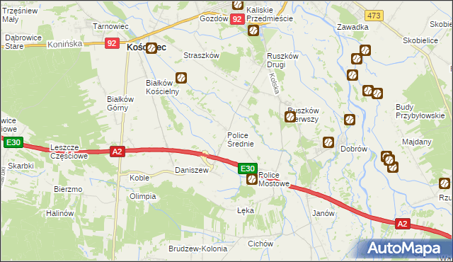 mapa Police Średnie, Police Średnie na mapie Targeo