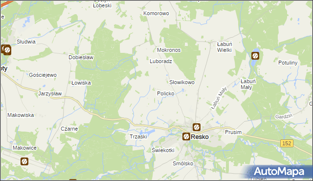 mapa Policko gmina Resko, Policko gmina Resko na mapie Targeo