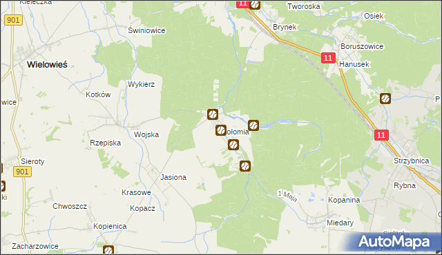 mapa Połomia gmina Tworóg, Połomia gmina Tworóg na mapie Targeo