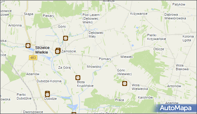 mapa Pomiary gmina Strzelce Wielkie, Pomiary gmina Strzelce Wielkie na mapie Targeo