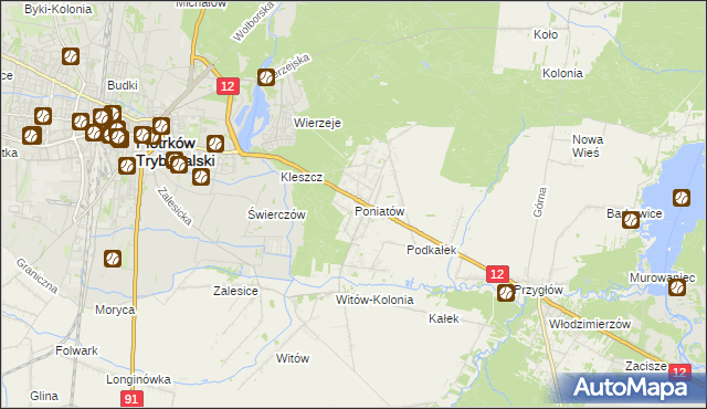 mapa Poniatów gmina Sulejów, Poniatów gmina Sulejów na mapie Targeo