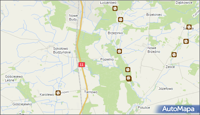 mapa Popielno gmina Budzyń, Popielno gmina Budzyń na mapie Targeo